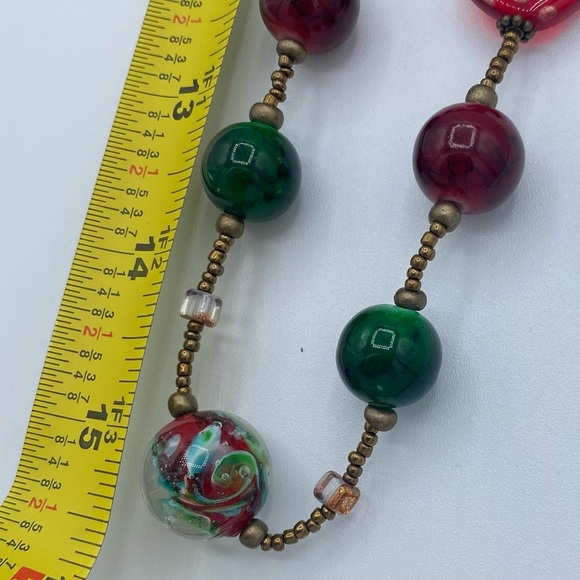 Art necklace multicolour long necklace large beads bronze seed beads whimsical - Picture 11 of 11